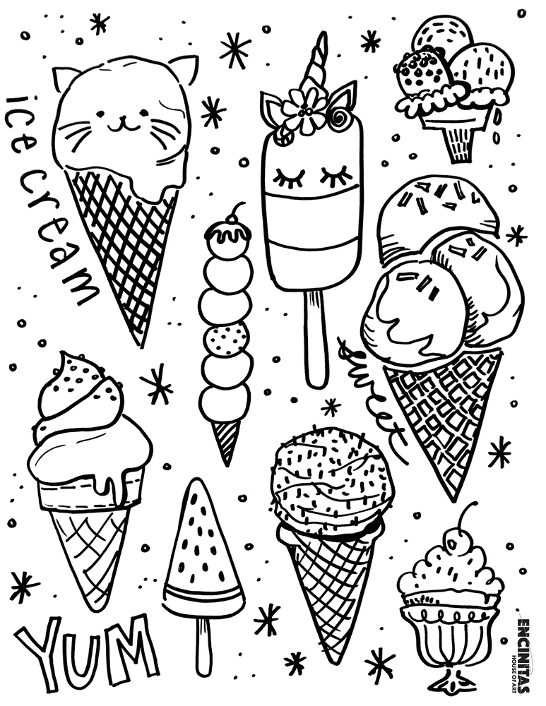 Pagina da colorare gratuita stampabile di gelato