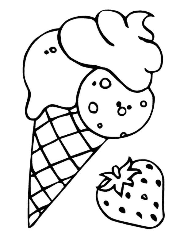 Ice Cream with Strawberry Coloring Page