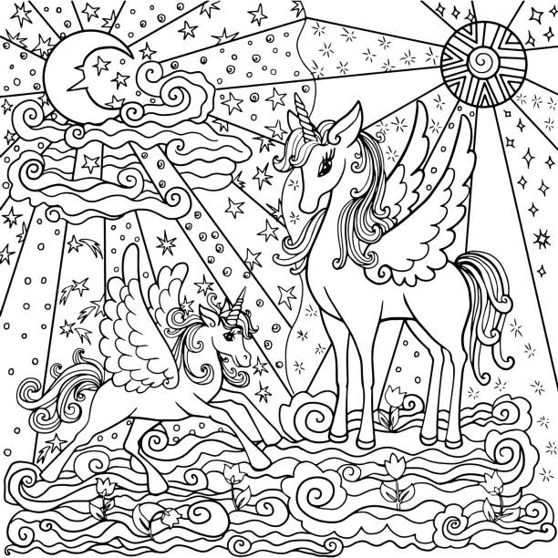 Pagina da colorare di unicorno intricato