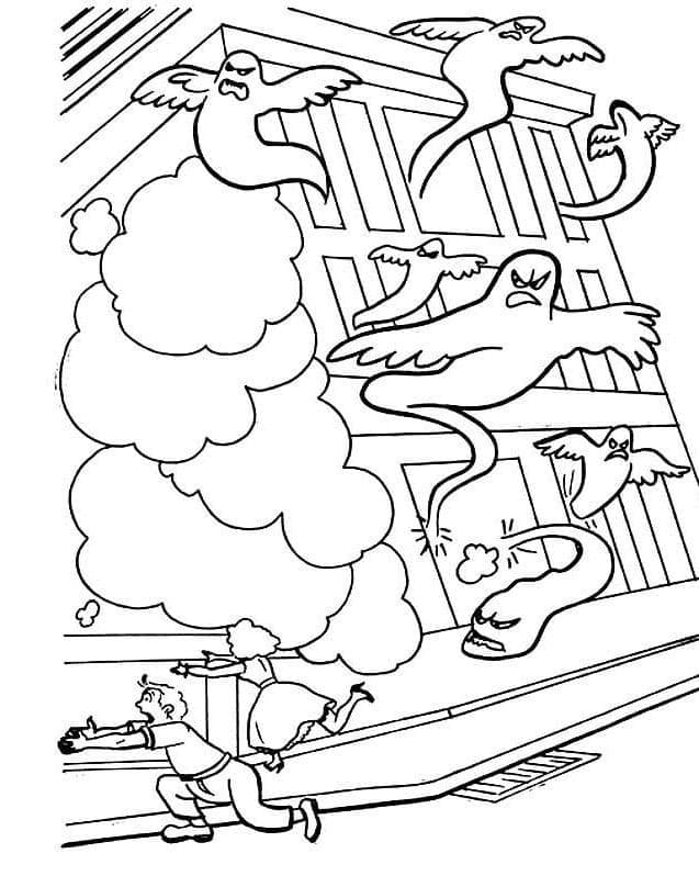 Invasion Of Ghosts In The City Coloring Page