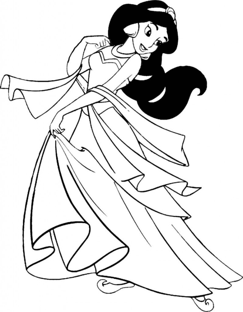 Jasmine in a Dress Coloring Pages   Disney Princess Coloring Pages ...