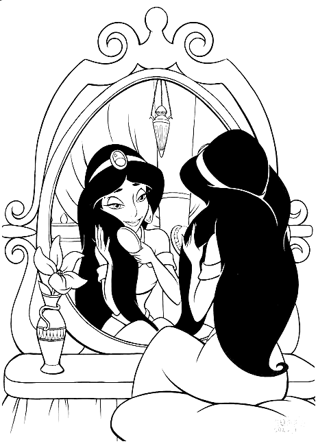 Jasmine se regarde dans le miroir d'Aladdin d'Aladdin