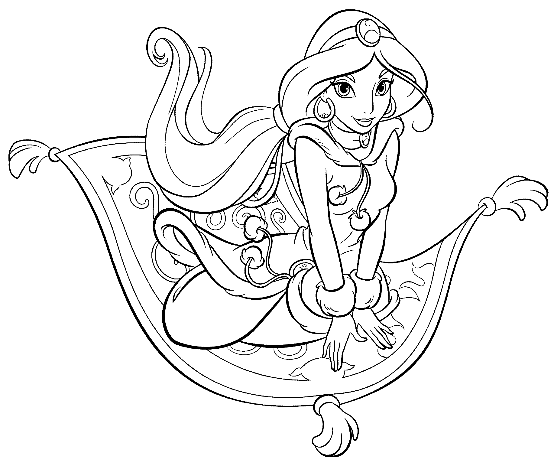 Jasmine on the carpet from Aladdin Coloring Page