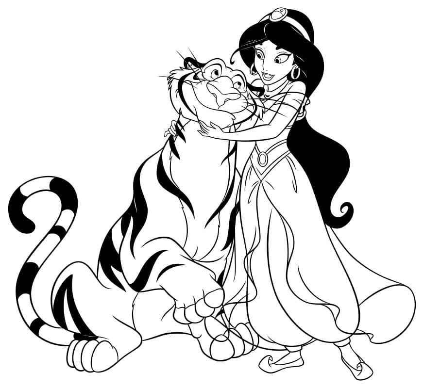 Jasmine with Tiger Coloring Page