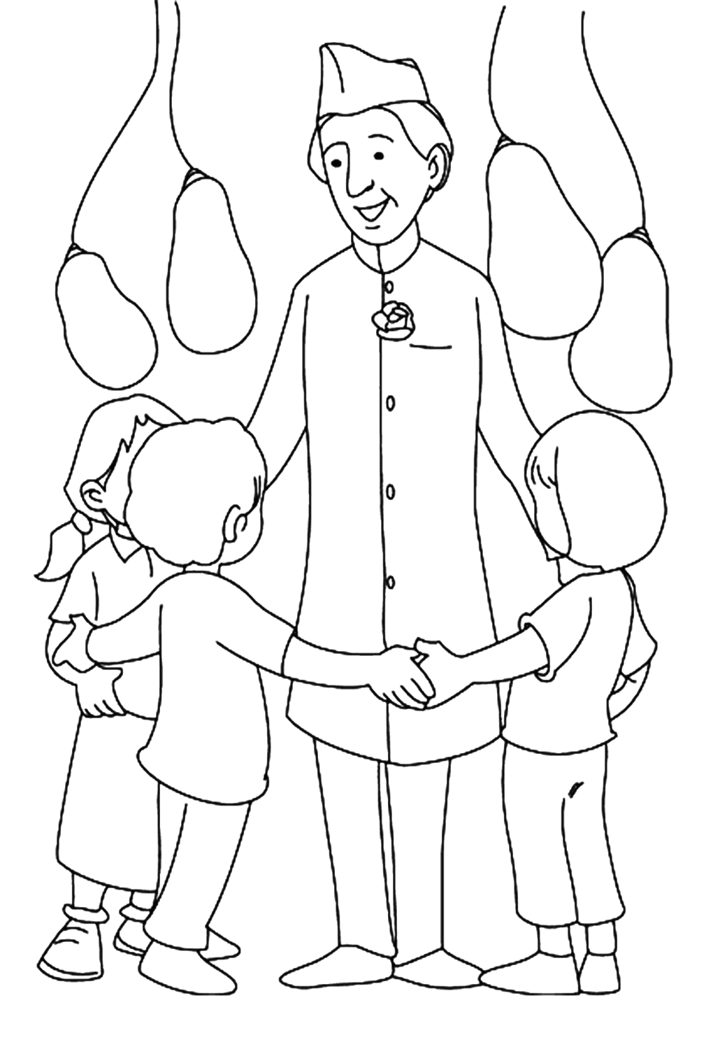 Jawaharlal Nehru Playing With Kids Coloring Page
