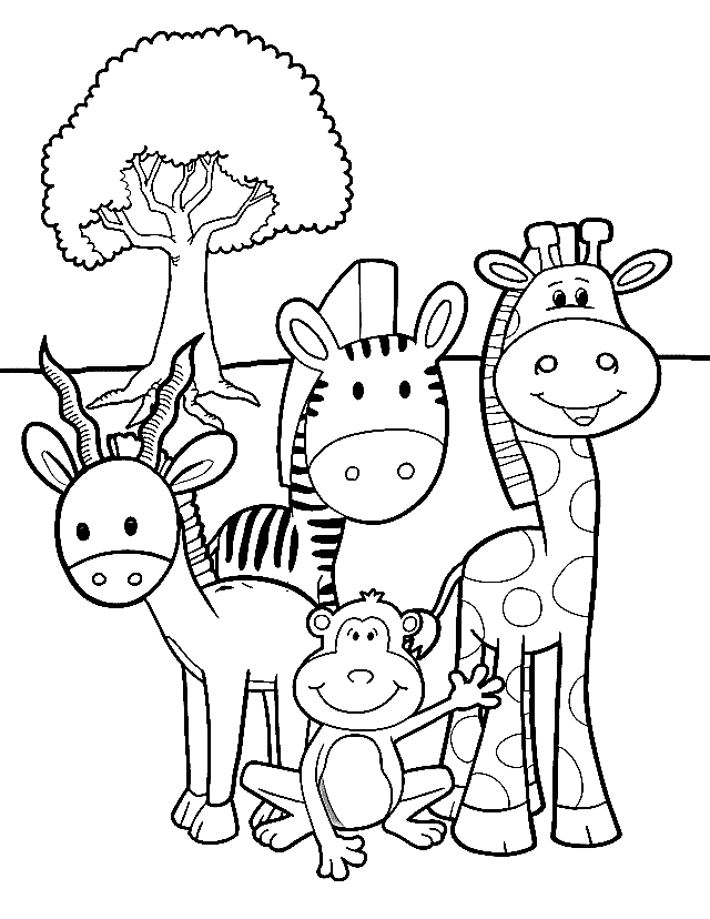 Jungle Animal Best Friends Coloring Page