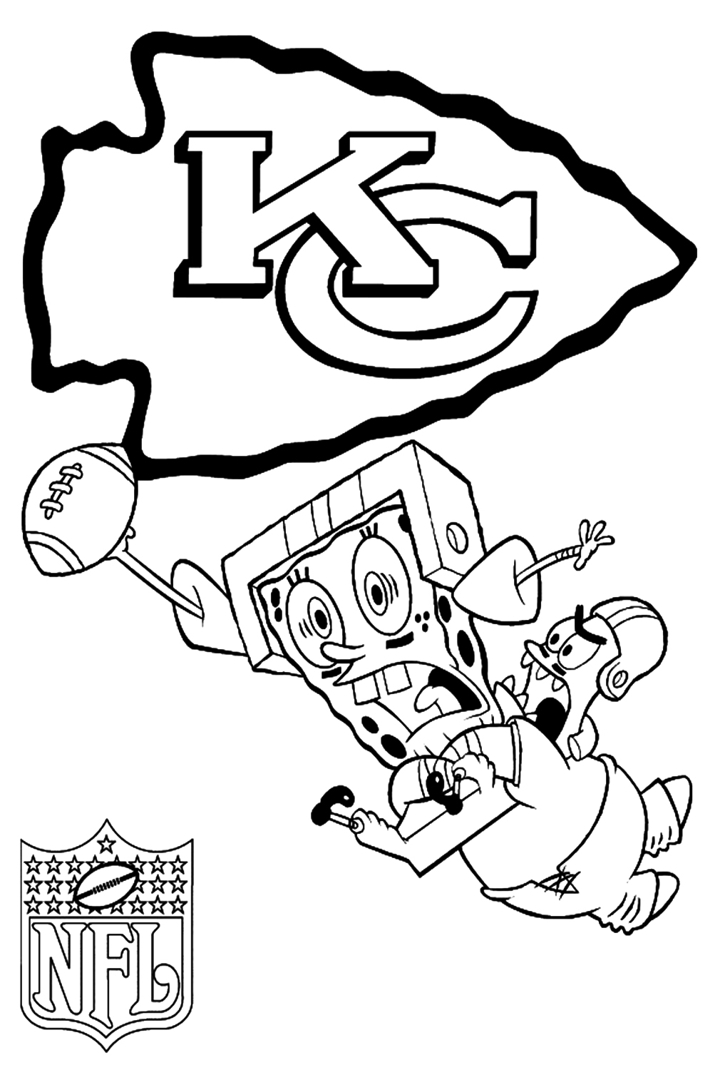 Kansas City Chiefs With Patrick and Spongebob Coloring Page
