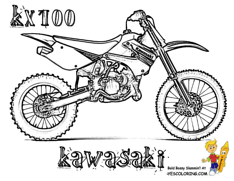 Kawasaki KX100 Dirt Bike Coloring Page