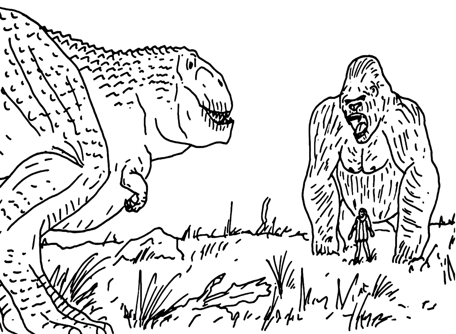 King Kong Vs One T-Rex Coloring Page