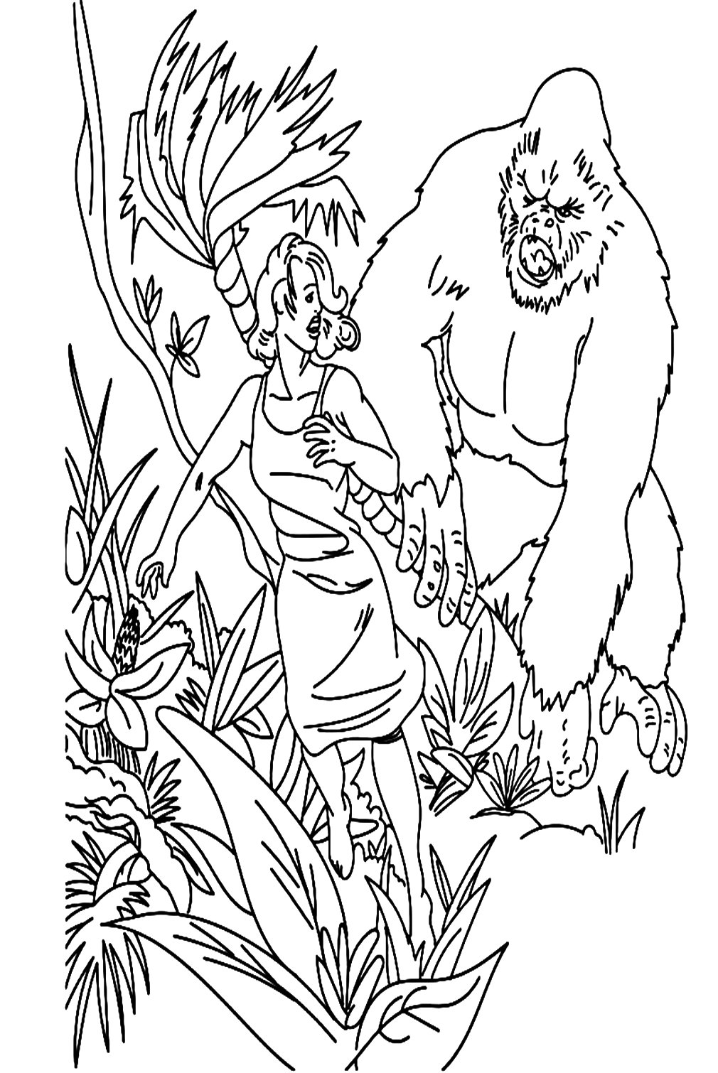 King Kong And Woman Coloring Page
