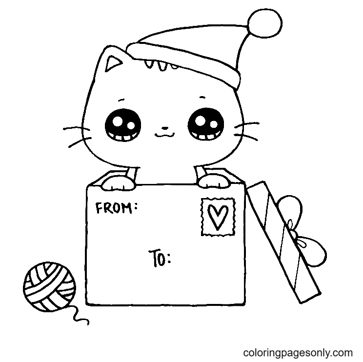 Kitten for Christmas Coloring Page