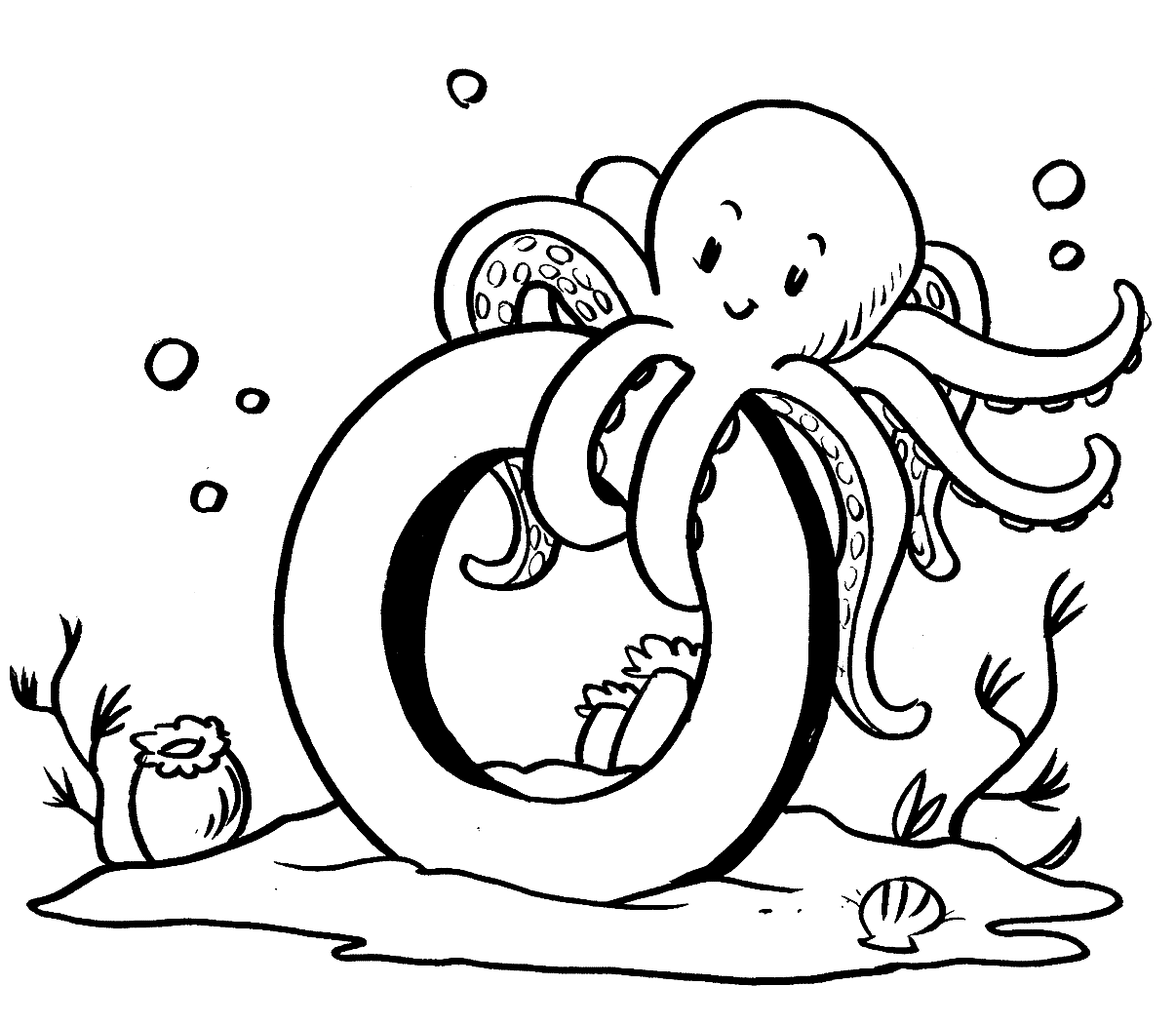 Lettet O Octopus Kleurplaat