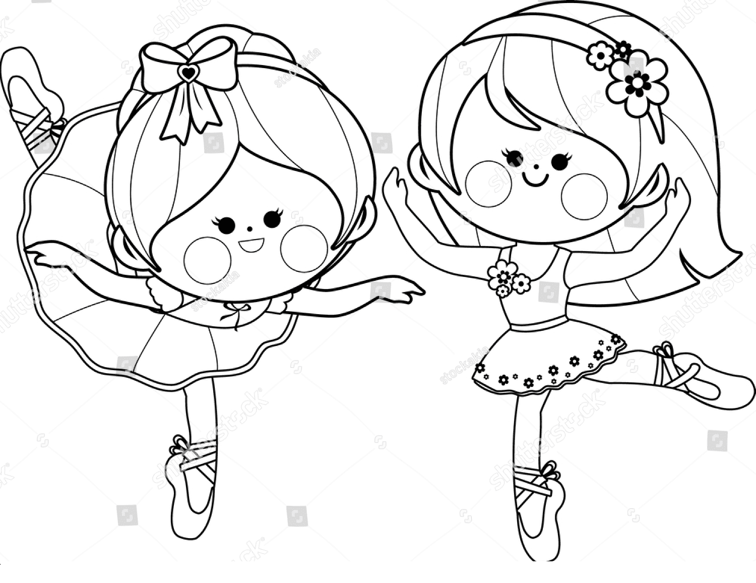 Little Ballerina Girls Dancing Coloring Page