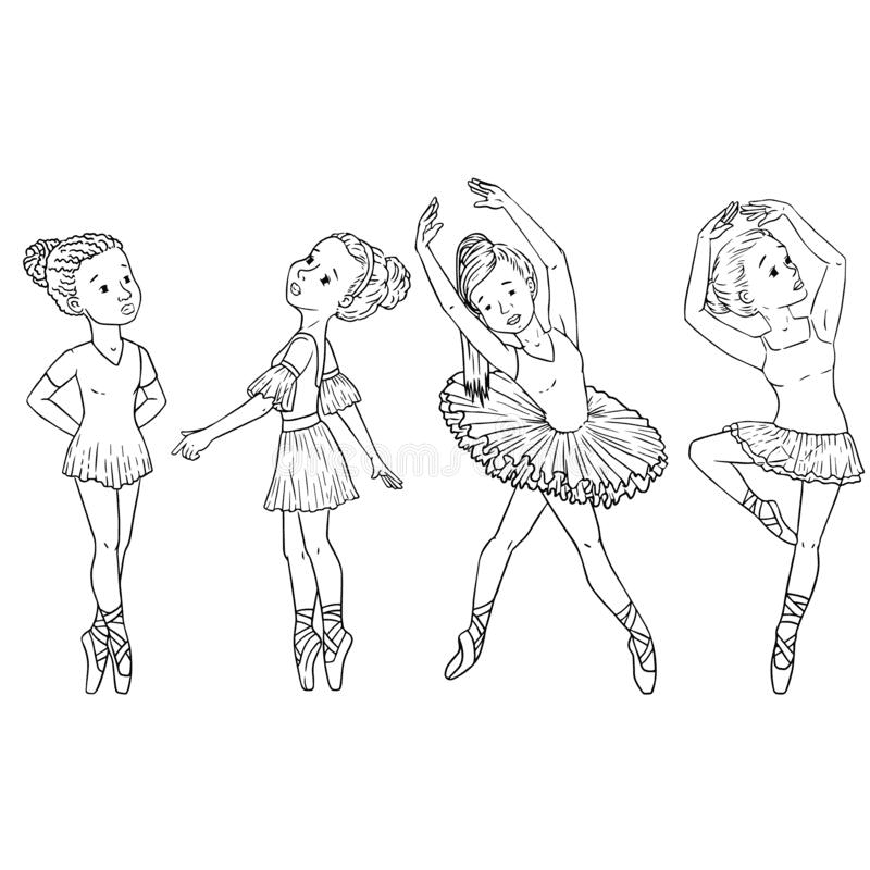 Desenho de Pequena bailarina fofa em poses graciosas para colorir