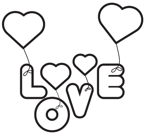 Love Hearts Hanging Coloring Page