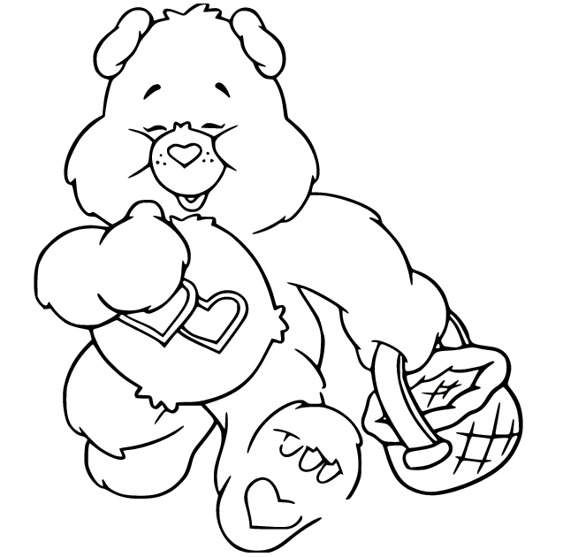 Love a Lot Bear Holds a Basket Coloring Page