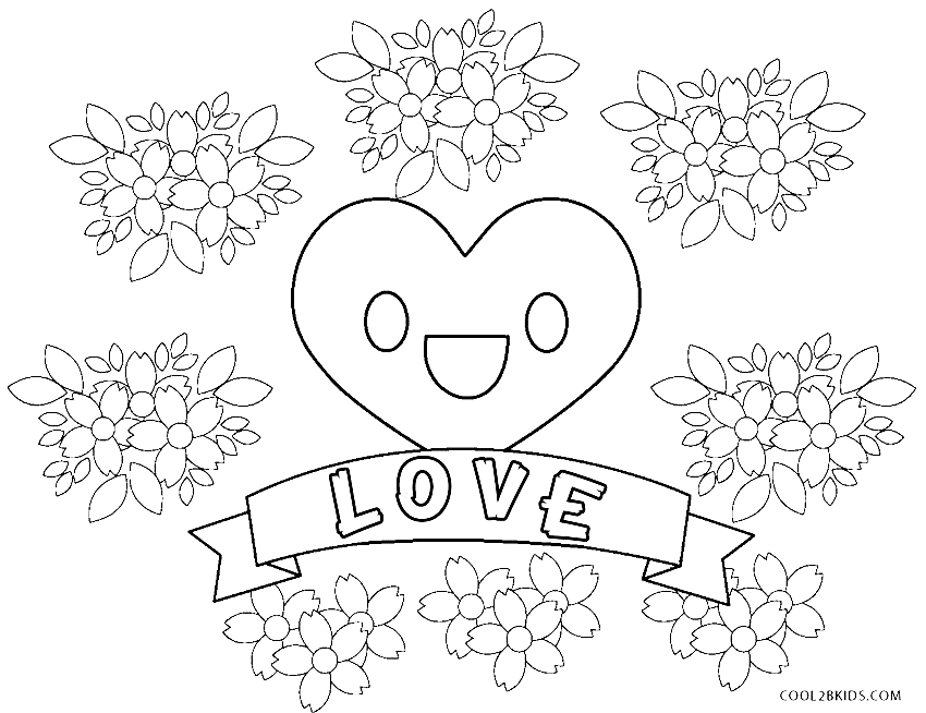 Página para colorir de amor e corações