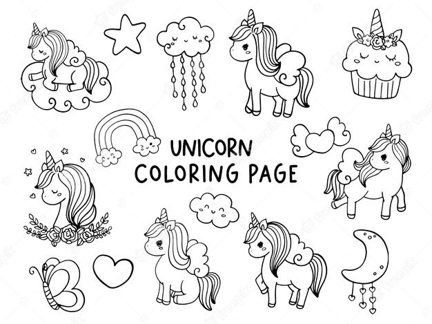Pagina da colorare di adorabili unicorni