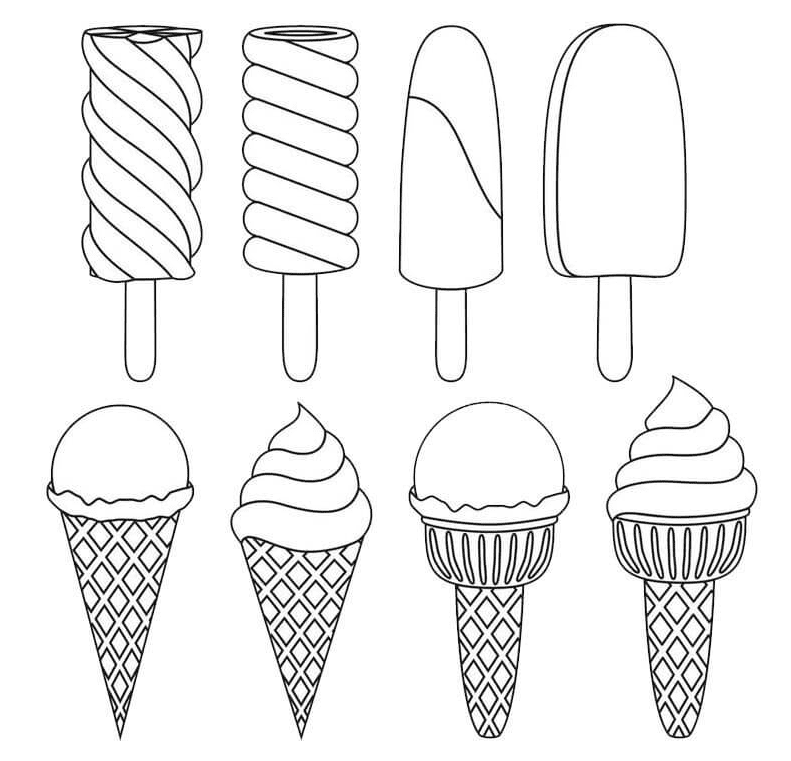 Molti tipi di gelato da colorare