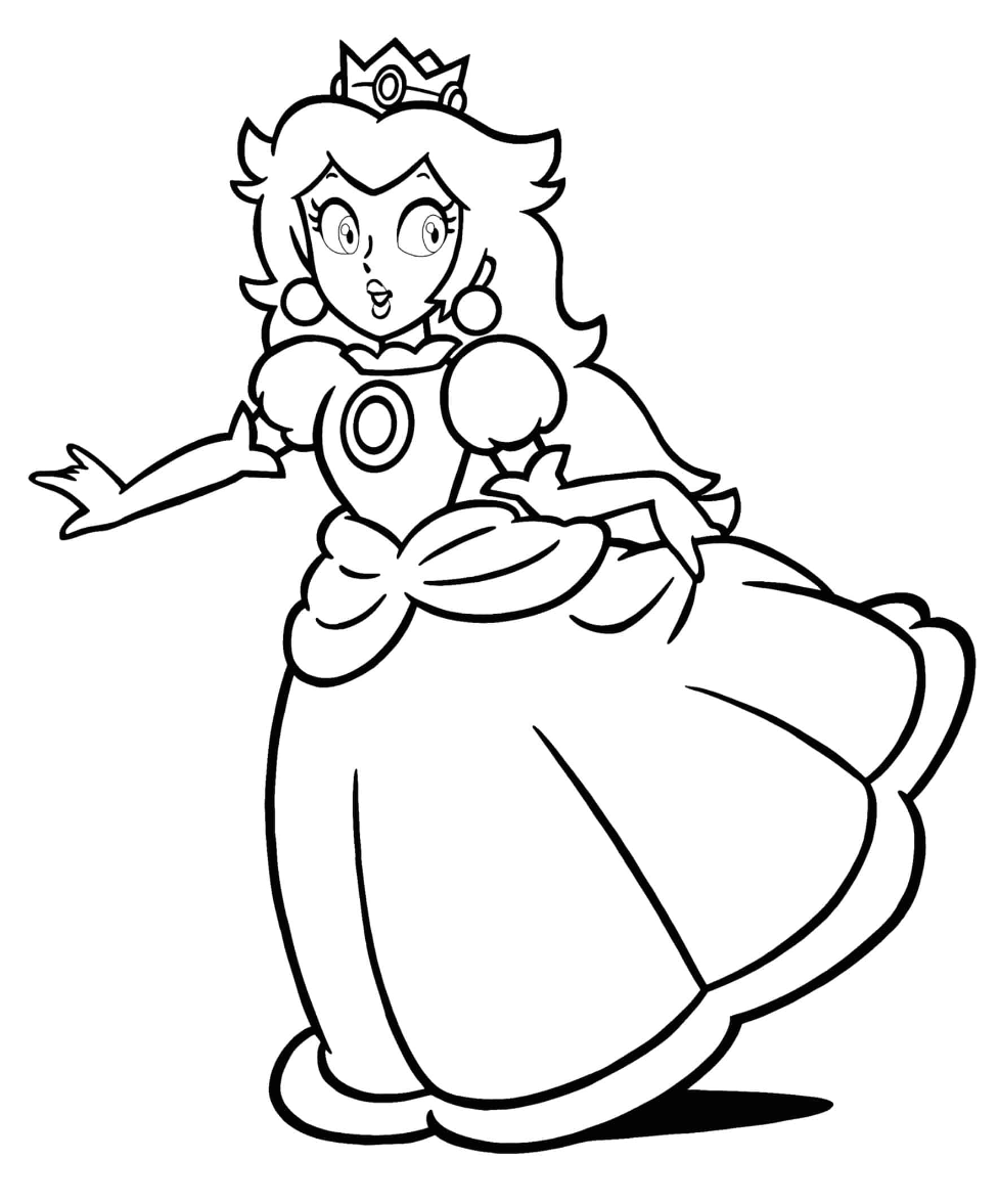 Mario Princess Peach Kleurplaat