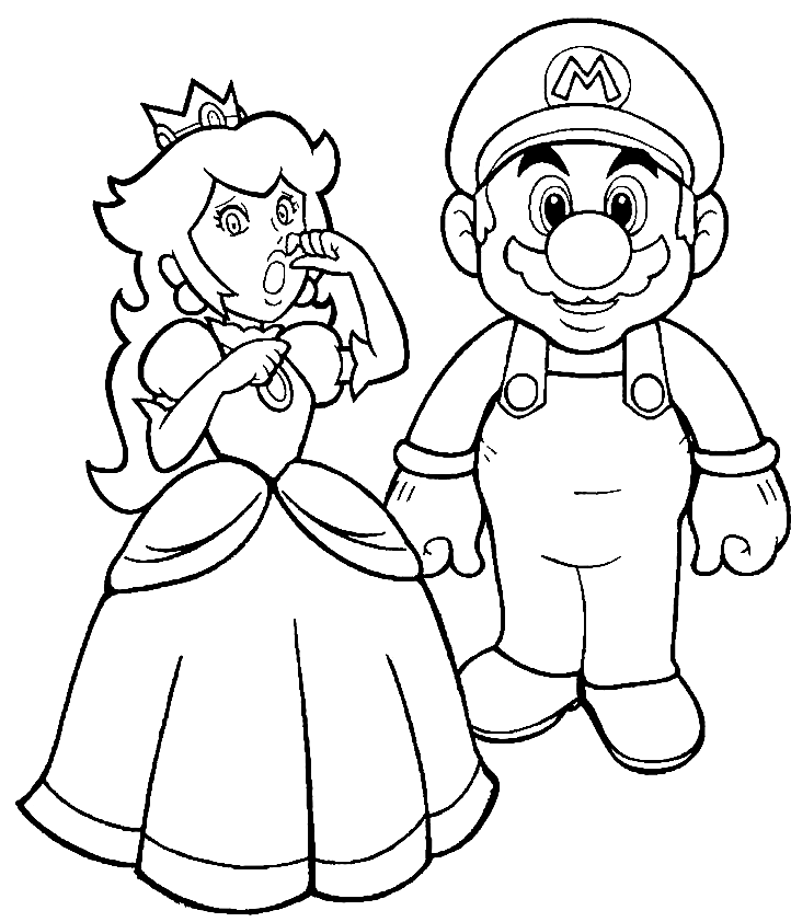 Mario and Princess Peach Coloring Page
