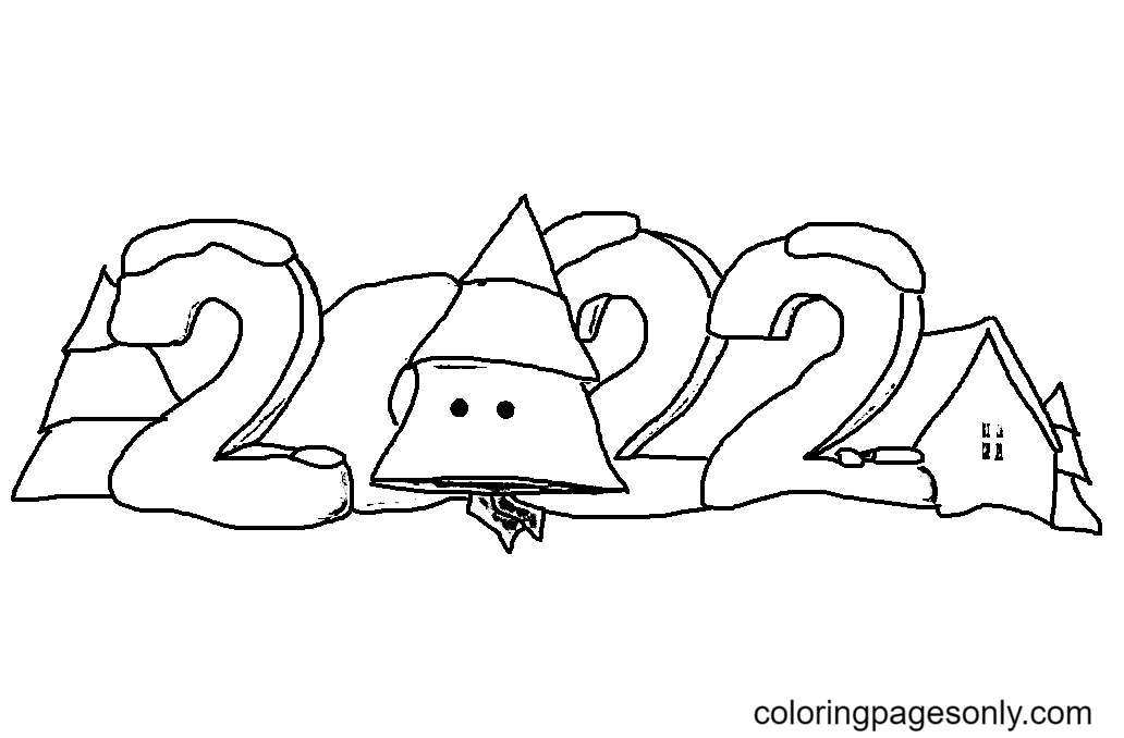 Merry Christmas And Happy New Year 2022 Coloring Page