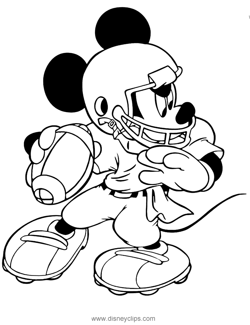Mickey Ready to Pass Football Coloring Page