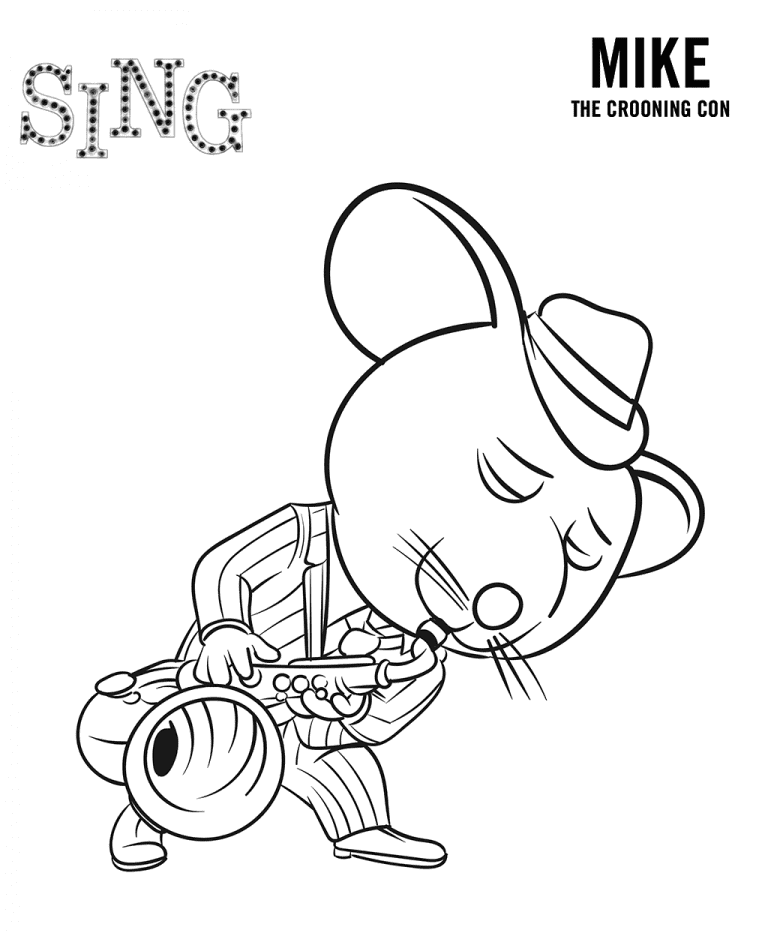 Mike Playing Saxophone Coloring Page