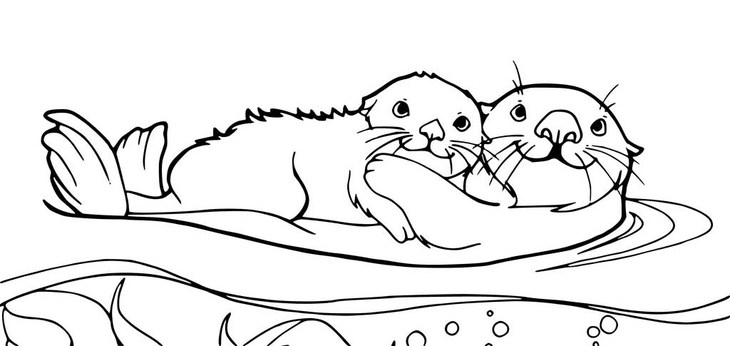 Mom And Baby Otters Coloring Pages