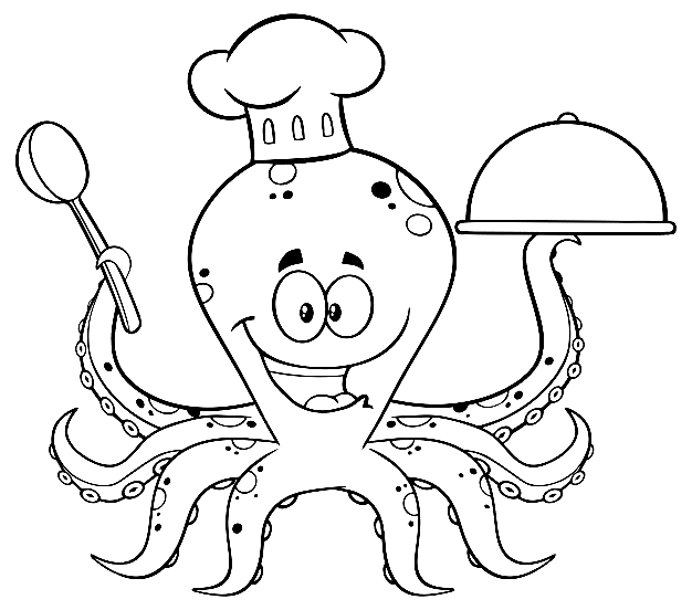 Octopus Chef Coloring Page