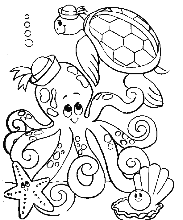 Octopus With Other Sea Creatures Coloring Page