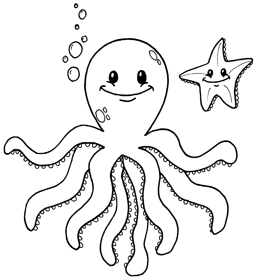 Octopus and Starfish Coloring Page