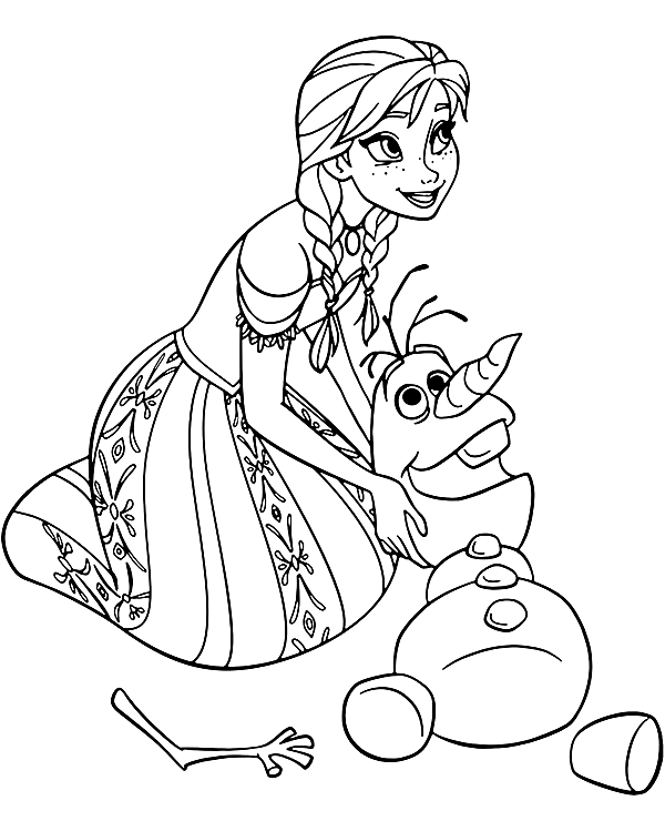 Olaf and Anna Frozen Coloring Page