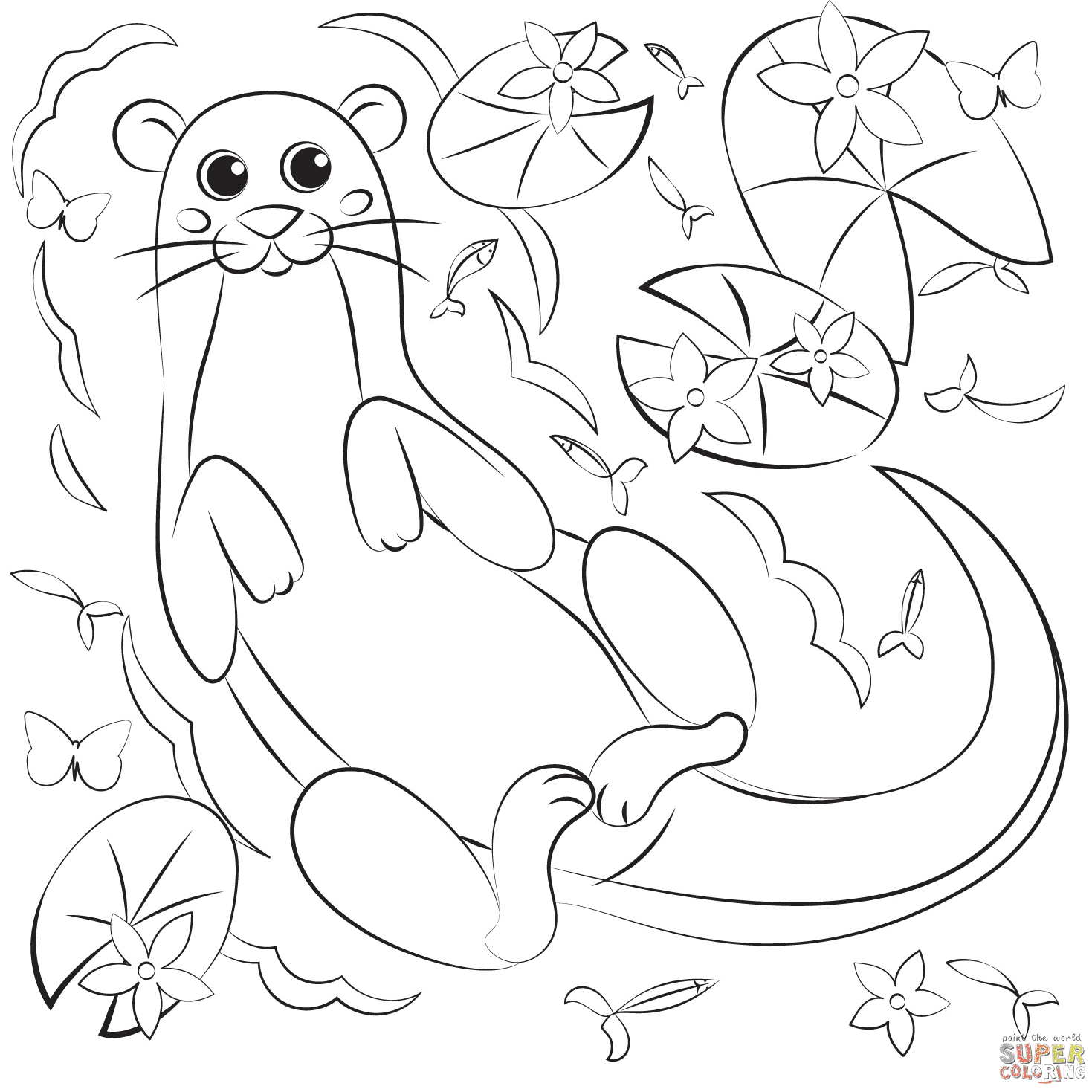 Otter Water Scene Coloring Page