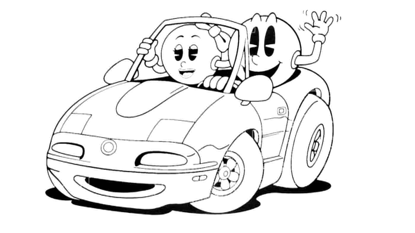Malvorlagen Pac Man und Pac Girl fahrendes Auto
