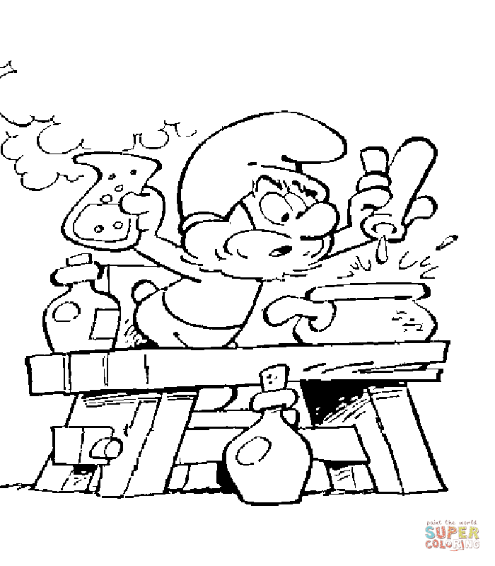 Papa Smurf is cooking Coloring Page
