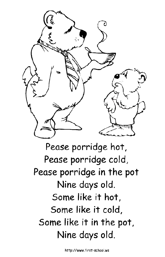 Pease Porridge Hot Coloring Pages. البازلاء الساخنة صفحات التلوين