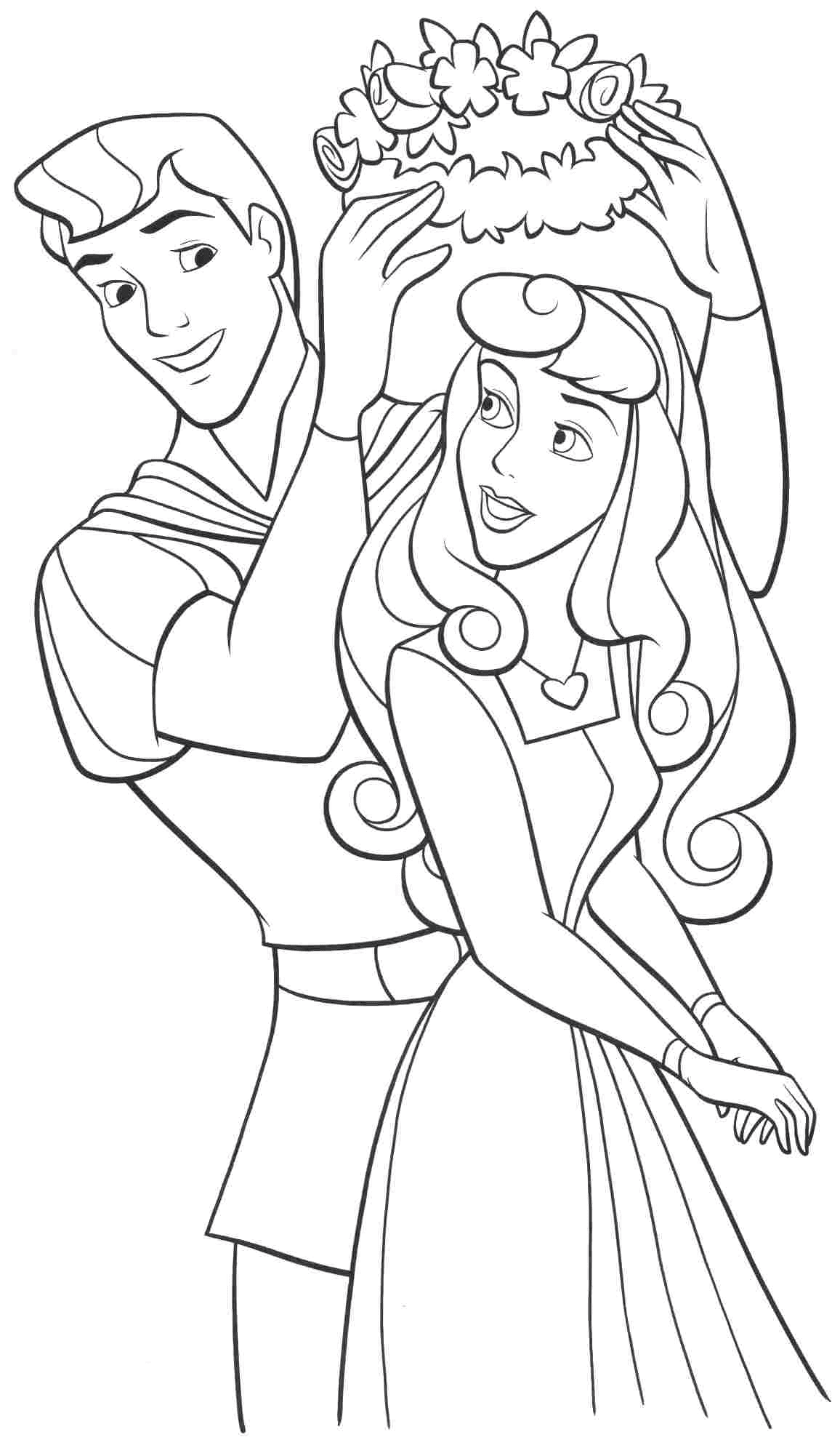 Phillip Wears a Wreath of Flowers on Aurora’s Head Coloring Pages