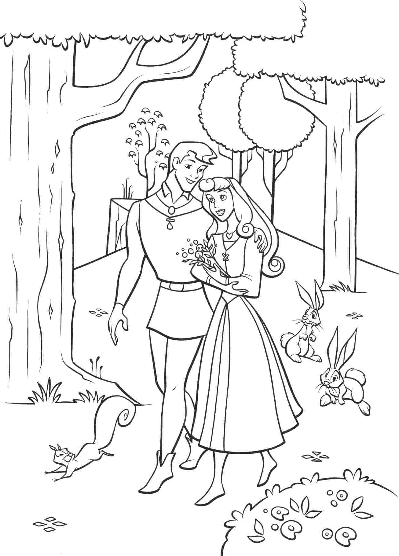 Phillip and Aurora are Falling in Love Coloring Page