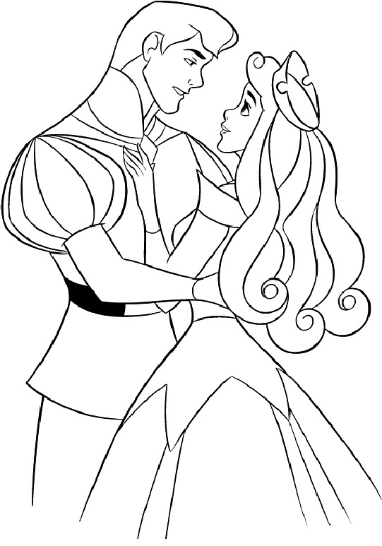 Раскраска Филипп и Аврора из мультфильма "Спящая красавица"
