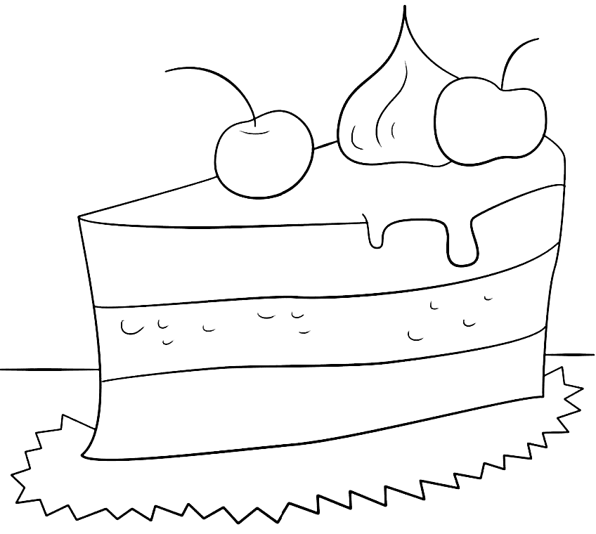 Pagina da colorare stampabile della fetta di torta