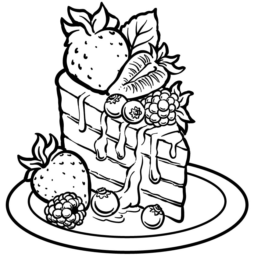 Раскраска Кусочек торта с фруктами