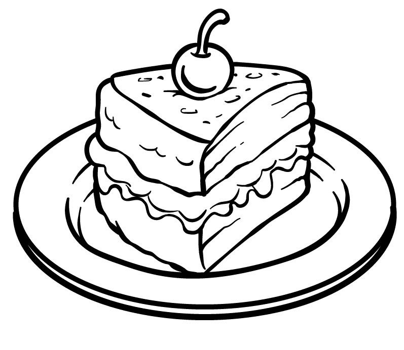 Piece of Cake with a Cherry Coloring Page