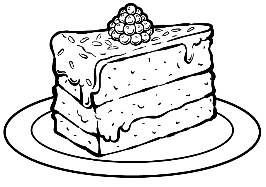 Piece of Cake with a Raspberries Coloring Page
