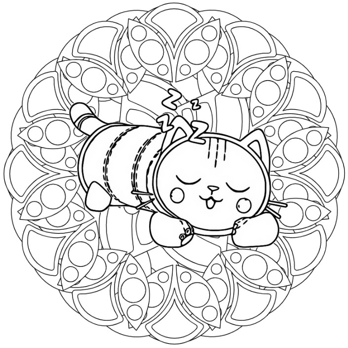 Pillow Cat Mandalas Coloring Page