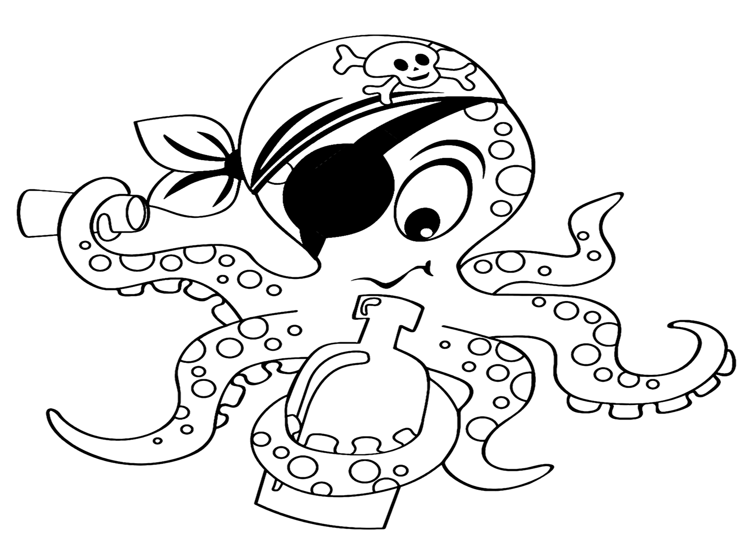Pirate Octopus With Bottle Coloring Pages