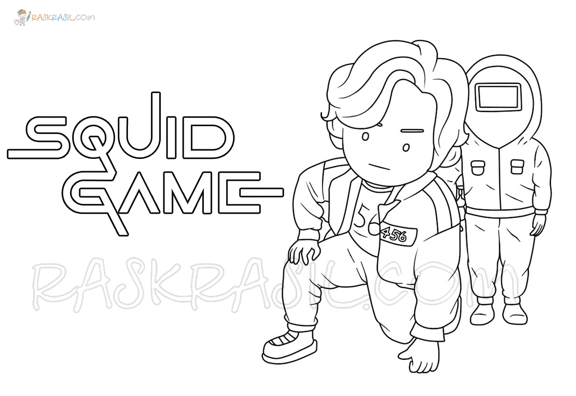 Player 456 with Guards Squid Game Coloring Page