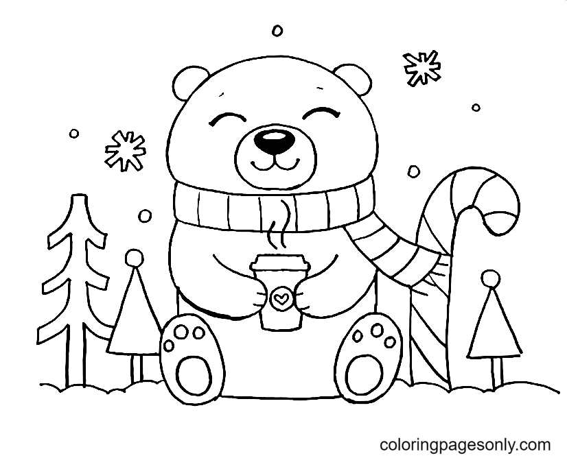 Polar Bear for Winter Holiday Coloring Page