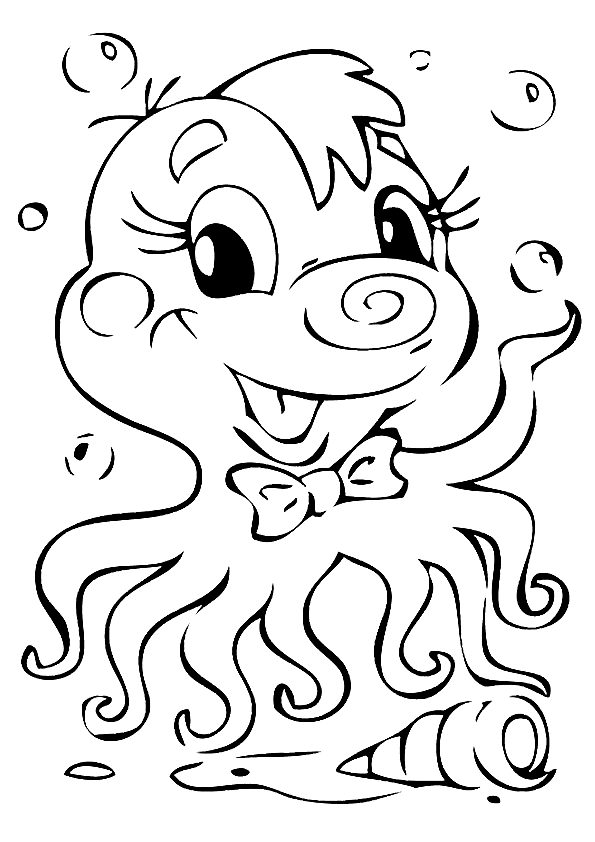 Pretty Girl Octopus Coloring Pages
