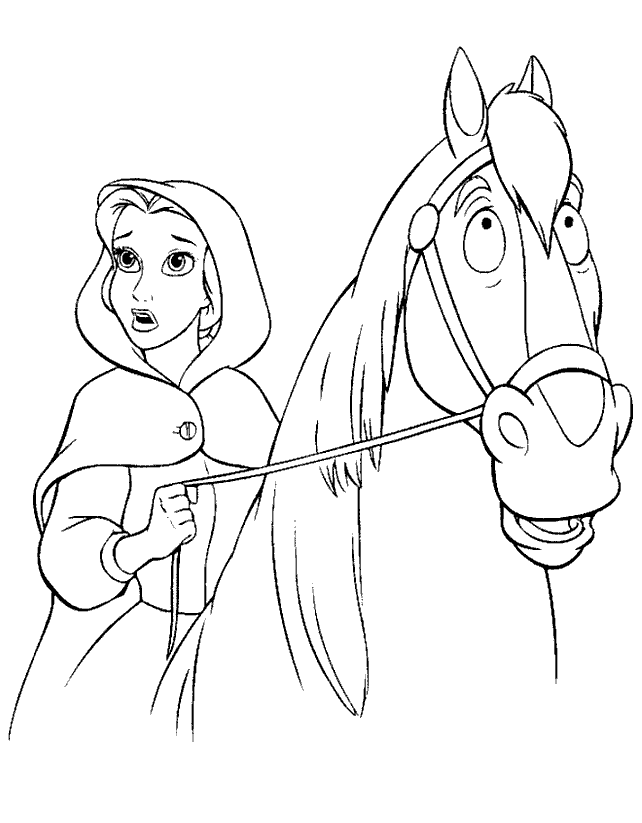 Princess Belle and the Horse Coloring Page